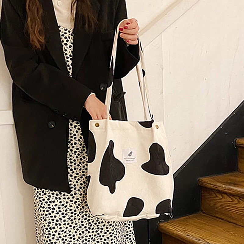 Women Shoulder Bags Corduroy Totes Printed Vintage Holiday Reusable Shopping Bags Casual Handbag - Image 4