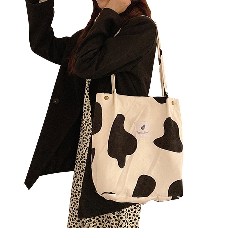 Women Shoulder Bags Corduroy Totes Printed Vintage Holiday Reusable Shopping Bags Casual Handbag - Image 1