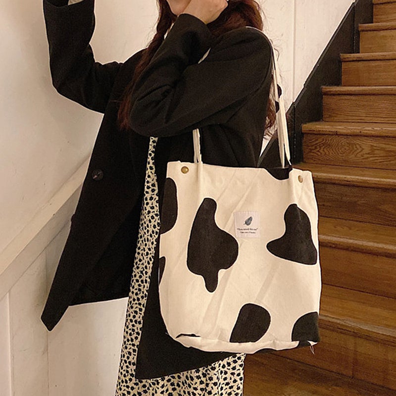 Women Shoulder Bags Corduroy Totes Printed Vintage Holiday Reusable Shopping Bags Casual Handbag - Image 2