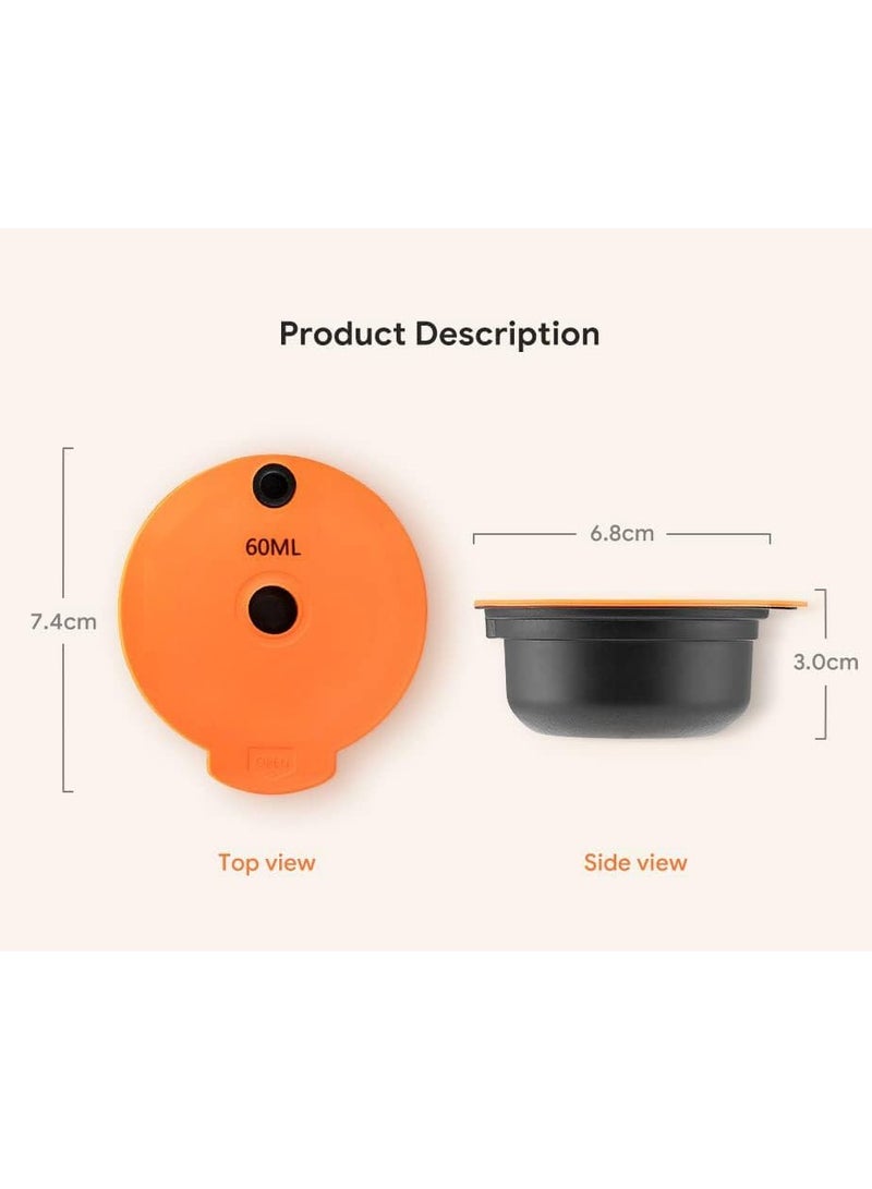 Reusable Coffee Capsule Discs for Bosch Tassimo, Refillable Tassimo t Disc Coffee Filter Pod With Silicone Lid With A Stainless Steel Spoon, Orange, 60ml, 1 PCS