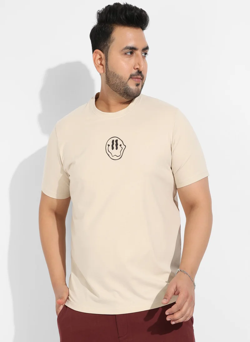 Instafab Plus Men's Beige Basic Regular Fit T-Shirt