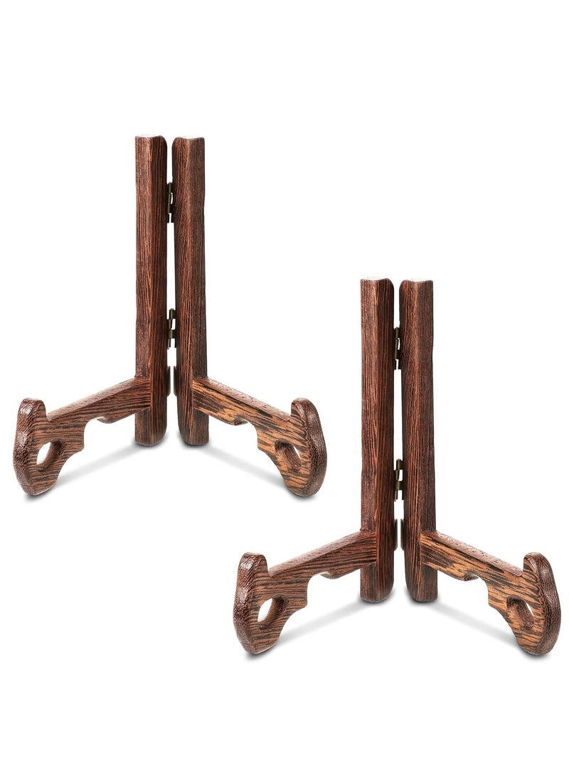 Oasisgalore 2 Pack Red Wooden Display Stand, 5 Inch Plate Holder & Picture Frame Easel for Home Decor - Image 1