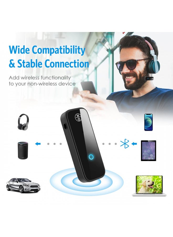 JXTZ - (Newest) Aux Bluetooth 5.0 Adapter for Car, Bluetooth Receiver for Car Home Stereo System and Headphones, Bluetooth Aux Adapter, 2 in 1 Wireless Bluetooth Transmitter and Receiver for Hands-Free Call - Image 1