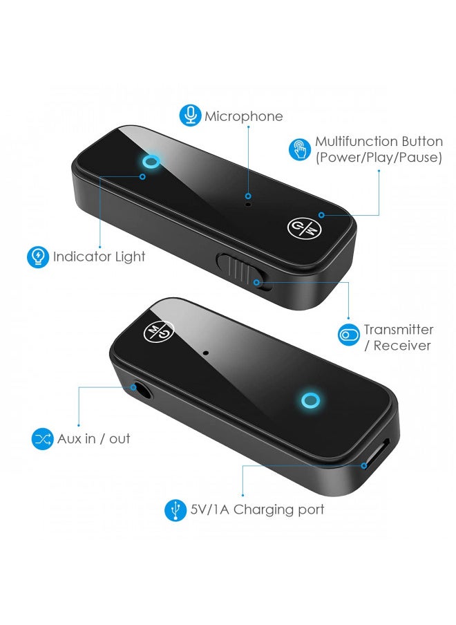 JXTZ - (Newest) Aux Bluetooth 5.0 Adapter for Car, Bluetooth Receiver for Car Home Stereo System and Headphones, Bluetooth Aux Adapter, 2 in 1 Wireless Bluetooth Transmitter and Receiver for Hands-Free Call - Image 1