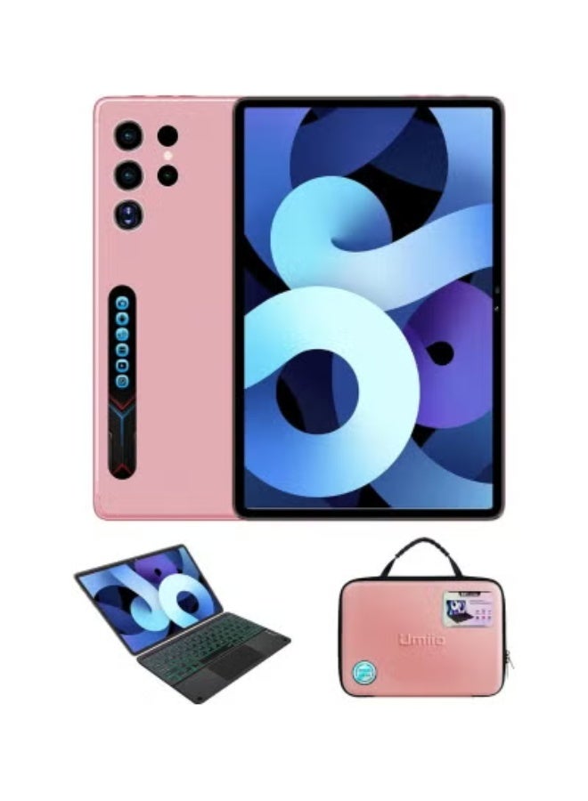 Umiio Smart Tablet S24 Ultra 10.1″ Slim Android Tab with Vibrant HD Display, Powerful 12GB RAM + 512GB ROM for Seamless Multitasking, Dual SIM 5G & Fast WiFi for Connectivity, Built-in GPS for Navigation, Comes with Touchpad Keyboard Case & EWB Handbag – Elegant Pink  - Image 1