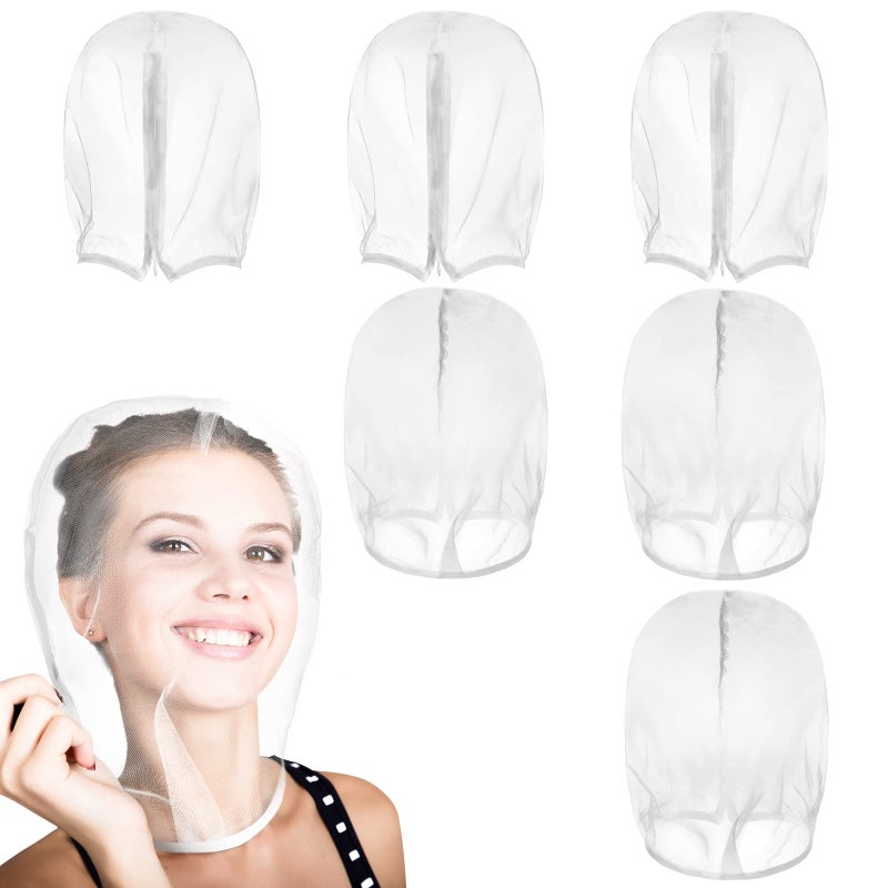6 Pcs Makeup Protector Hood Washable Light Airy Nylon Chiffon Makeup Hood Zipper Closure Reusable Make up Face Cover for Women Girls Beauty Weddings White