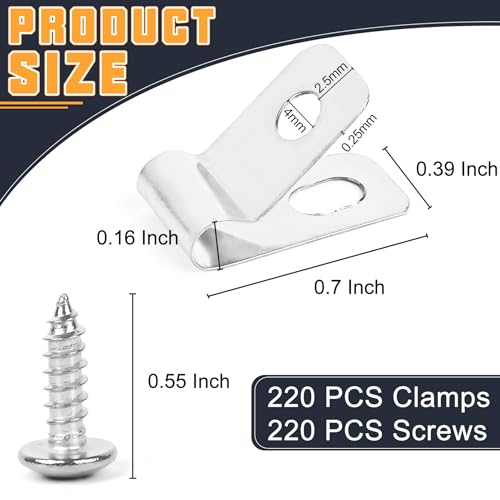 Tottist 220 Pcs Fence Wire Clamps Stainless Steel Fencing Mounting Clips with 220 Pcs Stainless Steel Screws for 1216 Gauge Welded Wire to Wood Metal or Vinyl FenceX220 Kit - Image 3