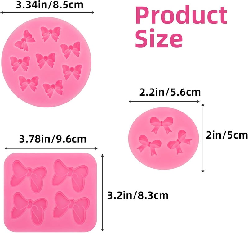 Roxjaejae 3 Pcs Bow Silicone Mold Fondant Bow Mold Chocolate Candy Cake Pop Molds Bow Molds for Cake Decorating, DIY Desserts, Fondant,Clay - Image 2