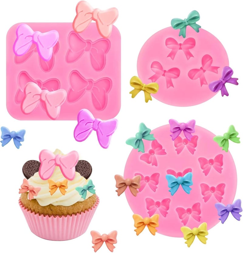 Roxjaejae 3 Pcs Bow Silicone Mold Fondant Bow Mold Chocolate Candy Cake Pop Molds Bow Molds for Cake Decorating, DIY Desserts, Fondant,Clay - Image 1