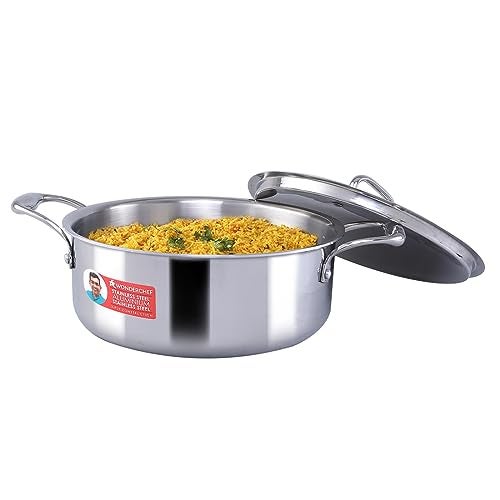 Wonderchef Nigella Triply Stainless Steel 24 cm Casserole 26mm Thickness Induction Base Compatible with All cooktops Riveted CoolTouch Handle 10 Year 48 Litres Silver