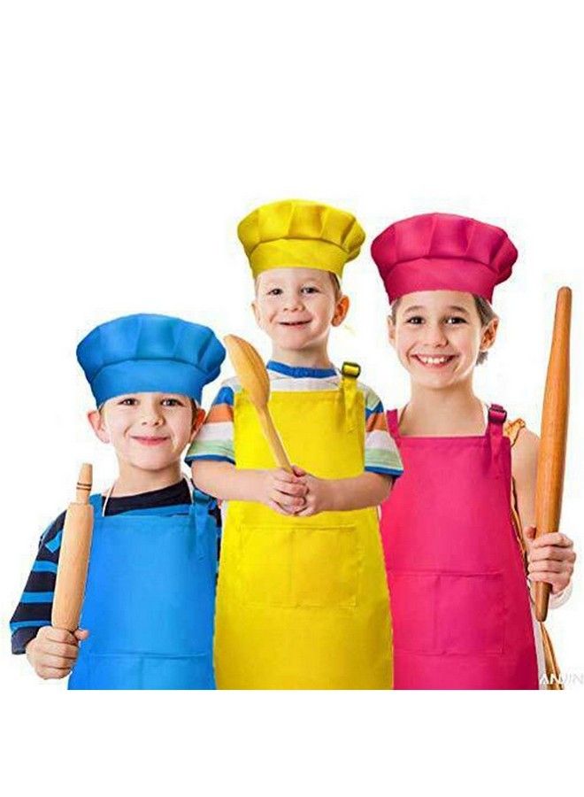 Tamicy 10 Pieces Kids Chef Hat And Apron Set Child Kitchen Bib Aprons With Pockets Girls Boys Chef Hats For Cooking Baking Gardening Painting Wear (Rose Red Green Blue Orange Purple) - Image 4