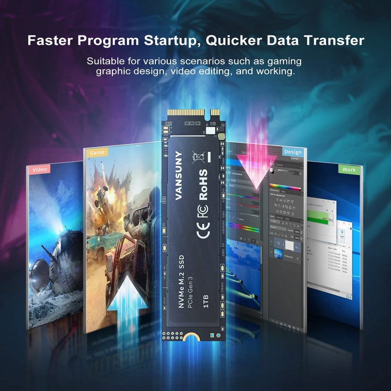 Vansuny 1TB NVMe M.2 Internal Solid State Drive PCIe 3.0 TLC M.2 SSD 3D NAND 2280 Speed up to 3400/2900MB/s Internal Solid State Hard Drive PCIe SSD - Image 5