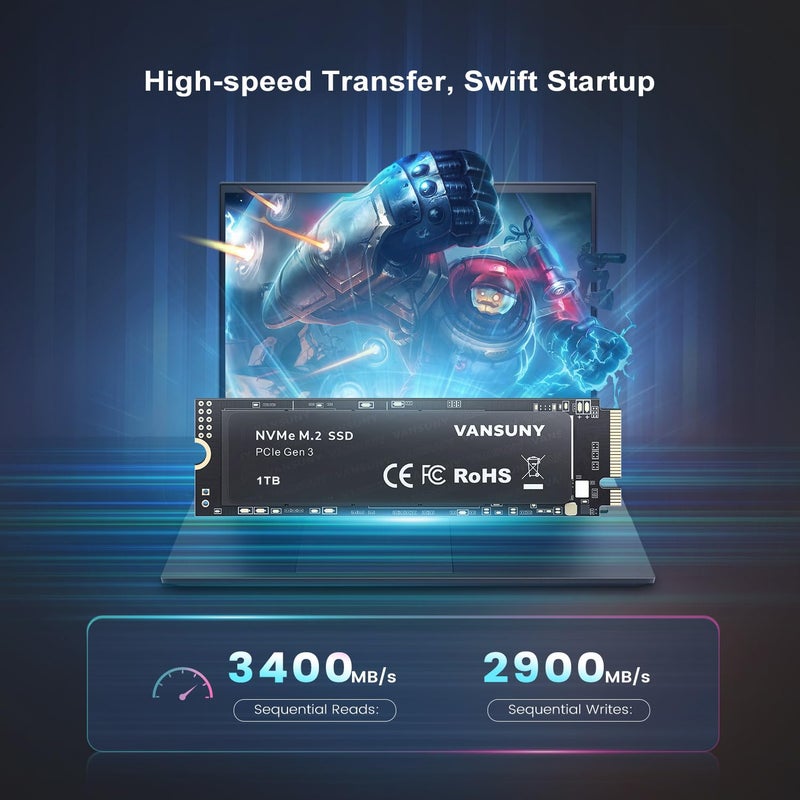 Vansuny 1TB NVMe M.2 Internal Solid State Drive PCIe 3.0 TLC M.2 SSD 3D NAND 2280 Speed up to 3400/2900MB/s Internal Solid State Hard Drive PCIe SSD - Image 2
