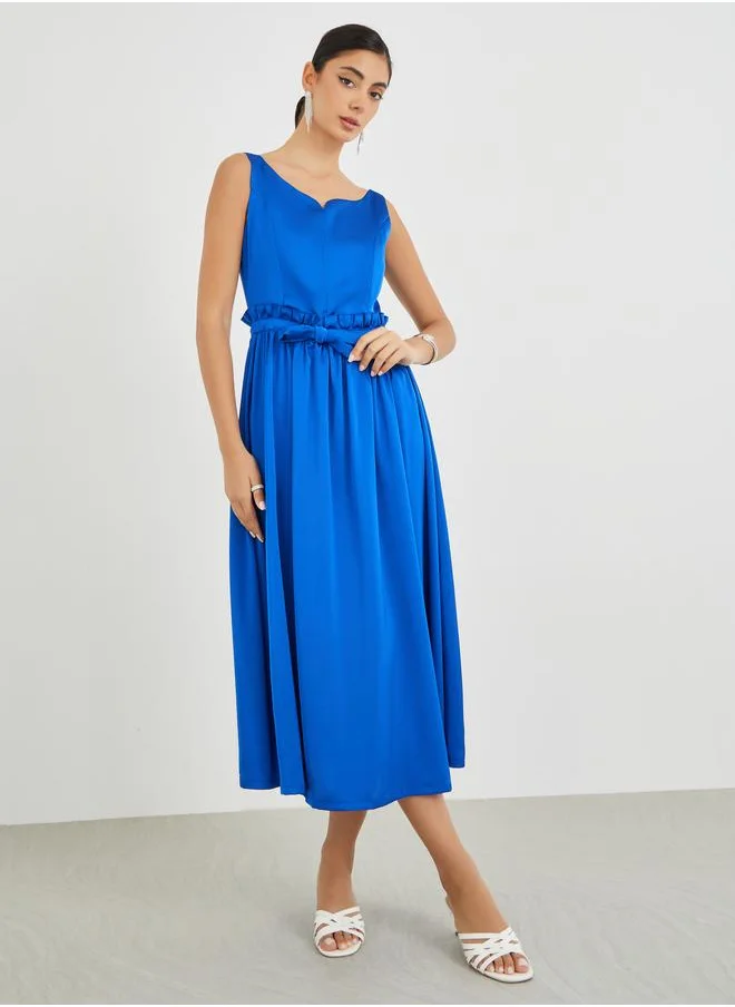 ستايلي Styli Solid Sleeveless Notch Neck A-Line Midi Dress