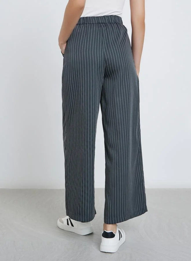 Styli Striped Mid Rise Wise Leg Pants