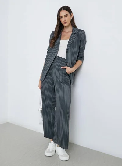 Styli Striped Mid Rise Wise Leg Pants