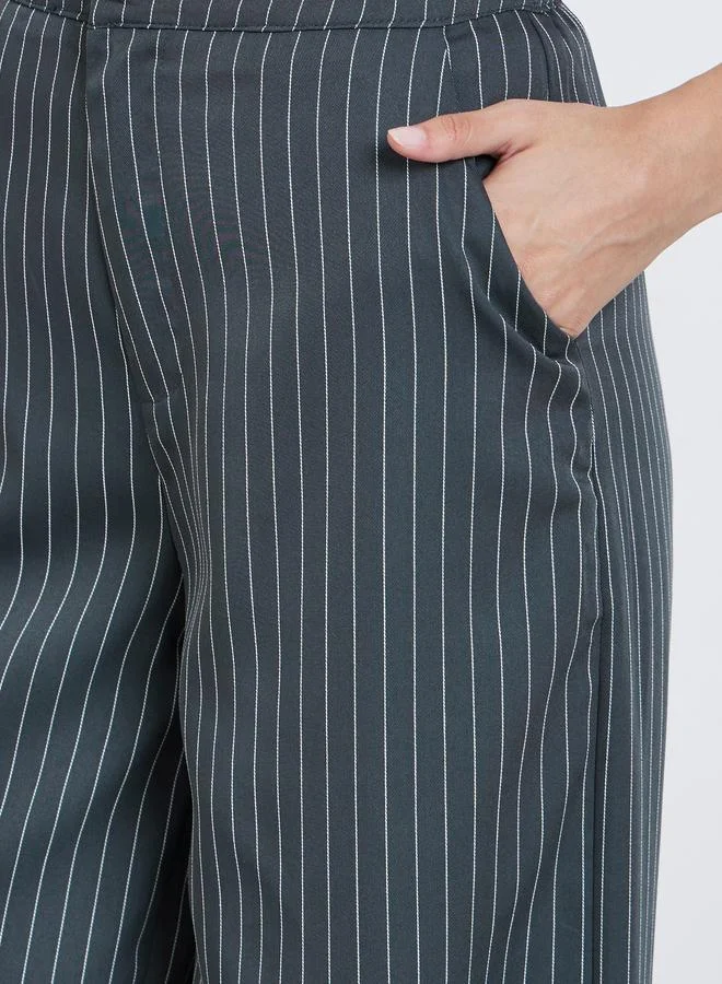 Styli Striped Mid Rise Wise Leg Pants