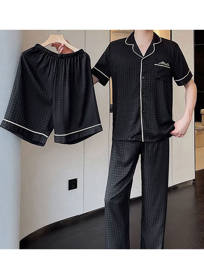 MARGOUN Couple Pajama XXL Men Pajamas XL Women Houndstooth Ice Silk Homewear Lovers Sleep Suit Nightwear Short Sleeve Sleepwear Black - Image 5