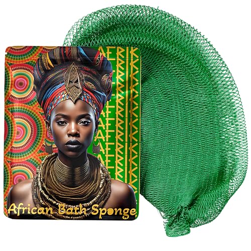 AFRIKI African Net Sponge, Premium Authentic Exfoliating Body Scrubber, Extra Long Stretch Bath Sponge for Shower, Deep Exfoliating Washcloth for Smooth Skin, 1 Pack (Emerald Green) - Image 1