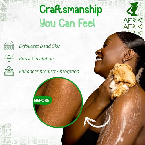 AFRIKI African Net Sponge, Premium Authentic Exfoliating Body Scrubber, Extra Long Stretch Bath Sponge for Shower, Deep Exfoliating Washcloth for Smooth Skin, 1 Pack (Emerald Green) - Image 2