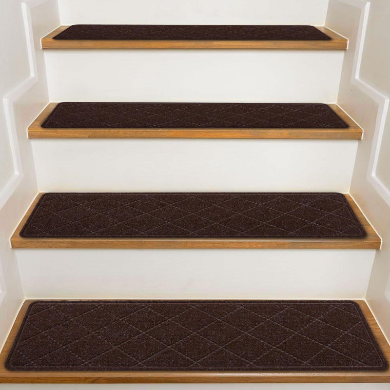 KOOTETA Stair Treads for Wooden Steps Indoor, 15 Pack 8" X 30" Non Slip Carpet Stair Treads with Reusable Adhesive for Kids Elders and Dogs, Surface Polyester TPR Backing Stair Rugs, Brown - Image 1