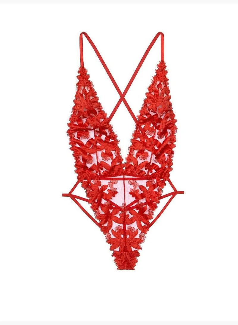 Victoria's Secret Floral Embroidered Plunge Teddy