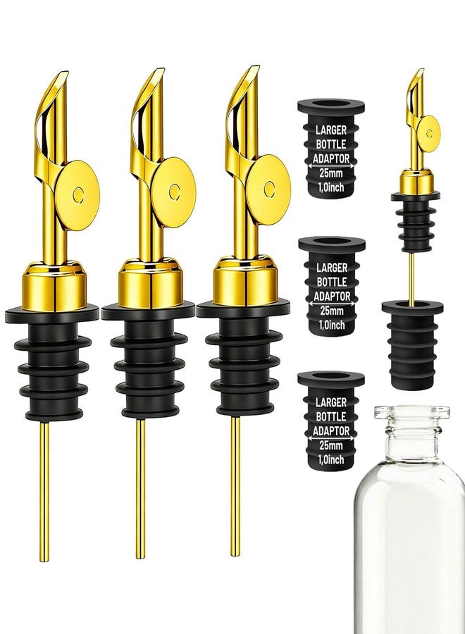 عبوة من 3 رؤوس صب زيت الزيتون مع محولات، صبّاب لزجاجات توزيع زيت الزيتون، حوّل زجاجاتك بسهولة إلى موزعات للمشروبات الكحولية والخل والزيوت والشراب، صبّابات زجاجات المشروبات الكحولية، ذهبي - Image 1