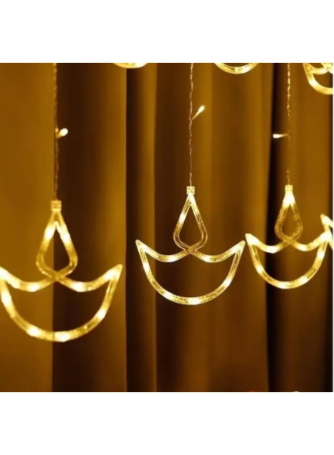 ستارة إضاءة ديا - ٦ مصابيح كبيرة و٦ مصابيح صغيرة | ليد | ديكور داخلي وخارجي للمنزل | ديكورات الفناء والشرفة والحديقة | إضاءة بيضاء دافئة لديوالي والحفلات وحفلات الزفاف - Image 3