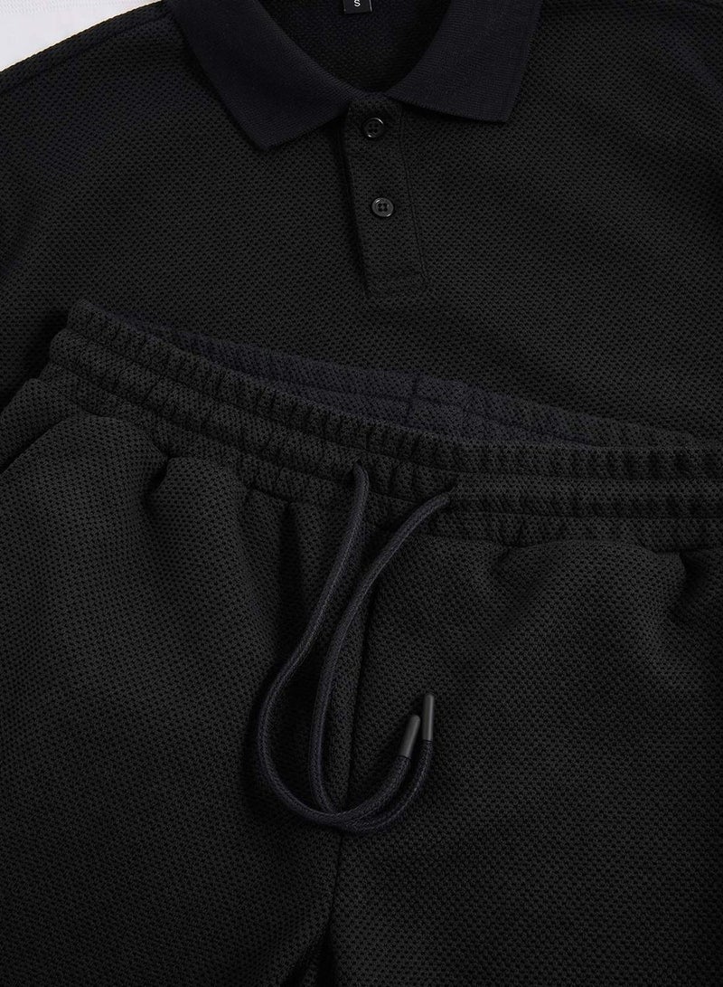 trendyol Black Textured Regular Fit Polo Neck Top Tracksuit Set Tmnss26Em00004 - Image 4