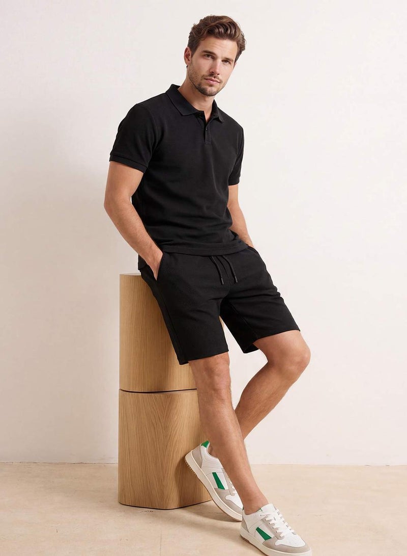 trendyol Black Textured Regular Fit Polo Neck Top Tracksuit Set Tmnss26Em00004 - Image 1