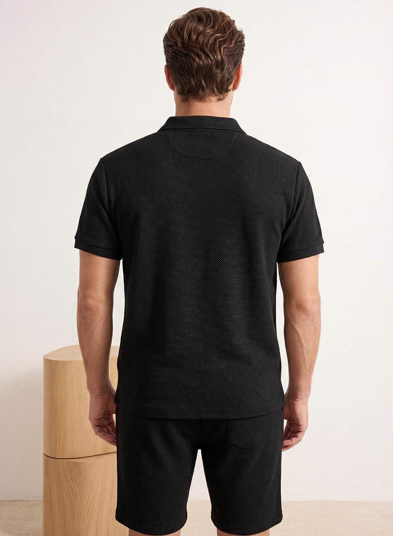 trendyol Black Textured Regular Fit Polo Neck Top Tracksuit Set Tmnss26Em00004 - Image 3