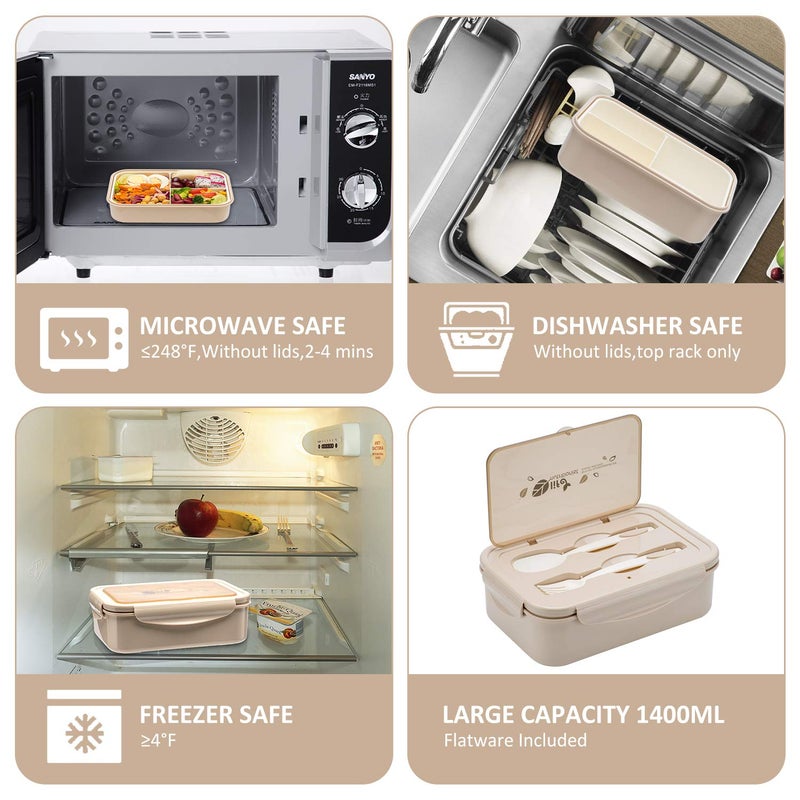 LOVINA Bento Box for Adults and Kids - 1400ML Portable, Lightweight, Easy to Carry Meal Holder with Spoon & Fork, Durable, Leak-Proof, BPA-Free and Food-Safe Materials - Image 4