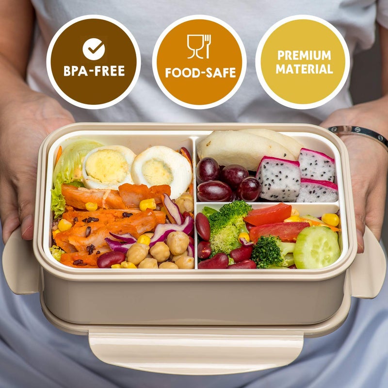 LOVINA Bento Box for Adults and Kids - 1400ML Portable, Lightweight, Easy to Carry Meal Holder with Spoon & Fork, Durable, Leak-Proof, BPA-Free and Food-Safe Materials - Image 2