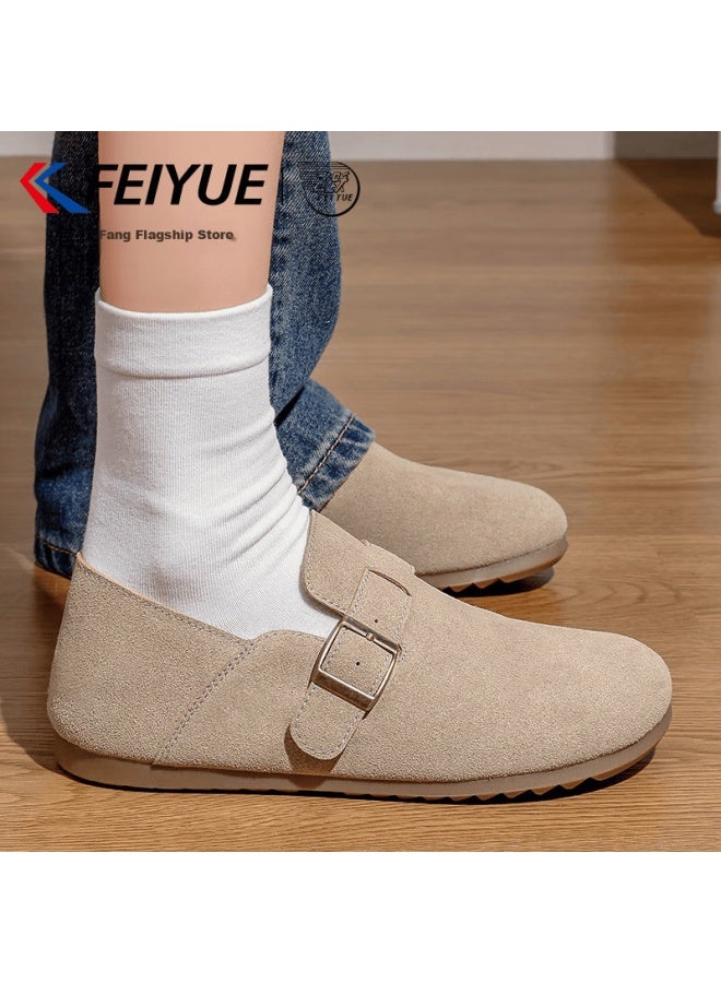 Feiyue Official Women's Birkenstock Shoes  Spring New Casual Retro Versatile Flats Khaki Size 35
