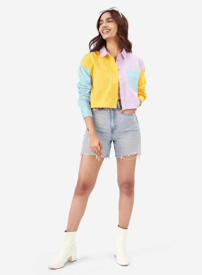 The Souled Store Multi Color Block Crop Shirt