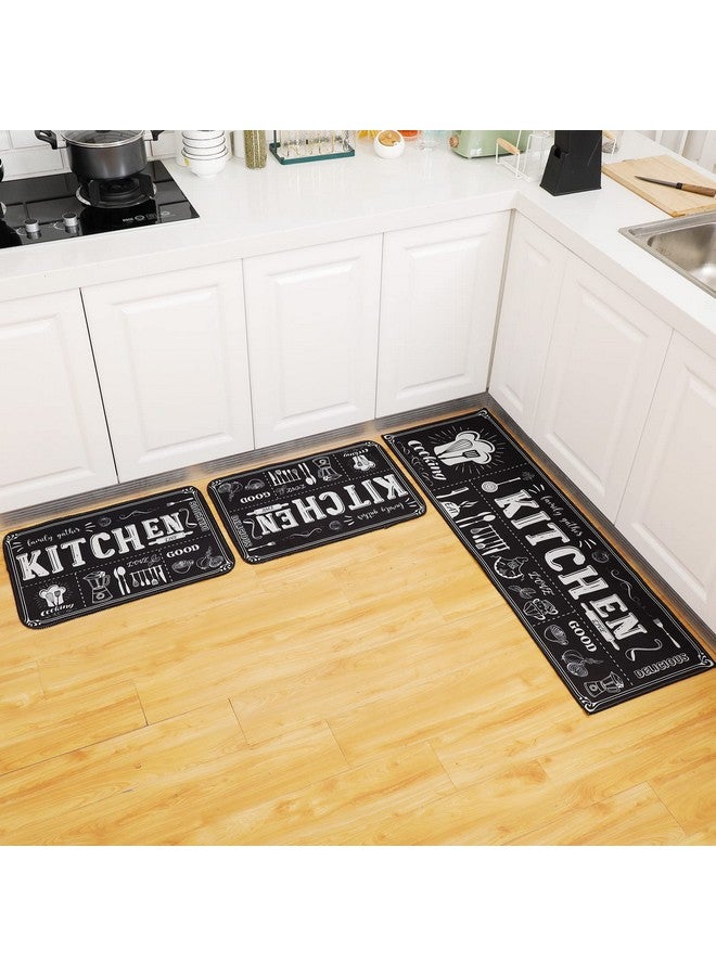 Sinmoe 3 Pcs Kitchen Rug Set Non Skid Thick Black Kitchen Rugs and Mats Stain Resistant Anti Fatigue Mats for Microfiber Floor Non Slip Backing Mat, 15.7" x 47.2", 15.7" x 23.6" - Image 1