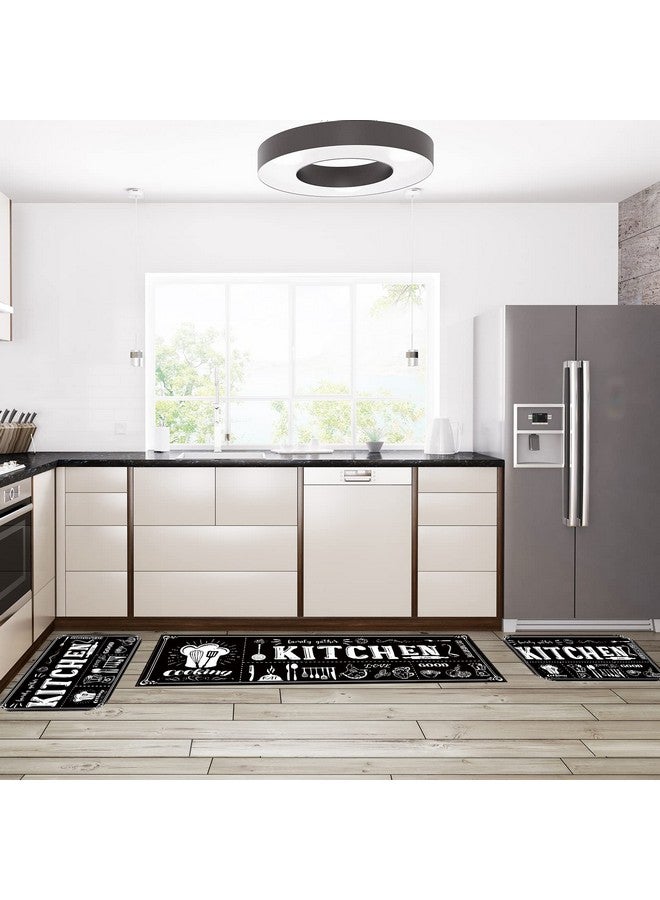 Sinmoe 3 Pcs Kitchen Rug Set Non Skid Thick Black Kitchen Rugs and Mats Stain Resistant Anti Fatigue Mats for Microfiber Floor Non Slip Backing Mat, 15.7" x 47.2", 15.7" x 23.6" - Image 3