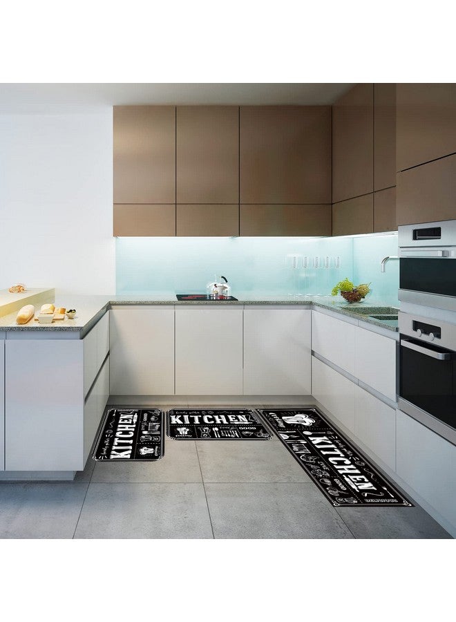 Sinmoe 3 Pcs Kitchen Rug Set Non Skid Thick Black Kitchen Rugs and Mats Stain Resistant Anti Fatigue Mats for Microfiber Floor Non Slip Backing Mat, 15.7" x 47.2", 15.7" x 23.6" - Image 2