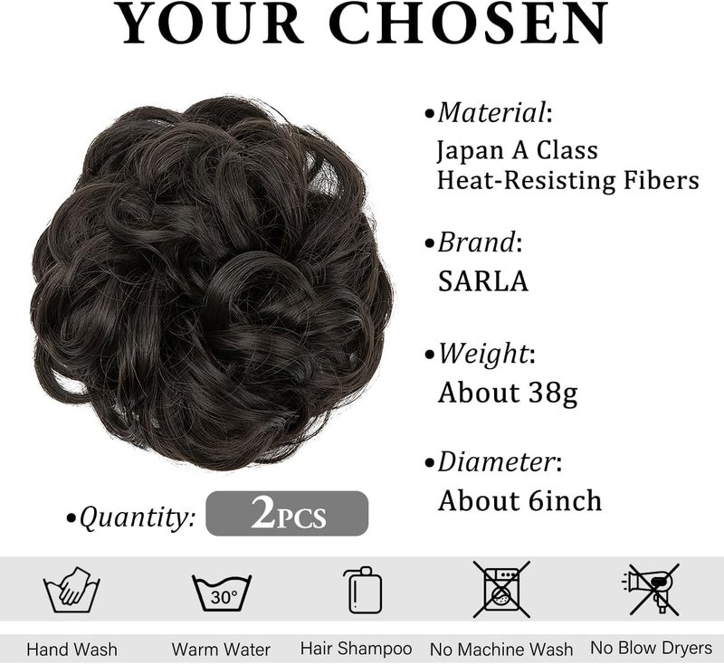 SARLA 2PCS Messy Bun Hair Pieces for Womens Synthetic Scrunchies Buns Extension Hairpieces Updo Pony Tail Black Brown - Image 3