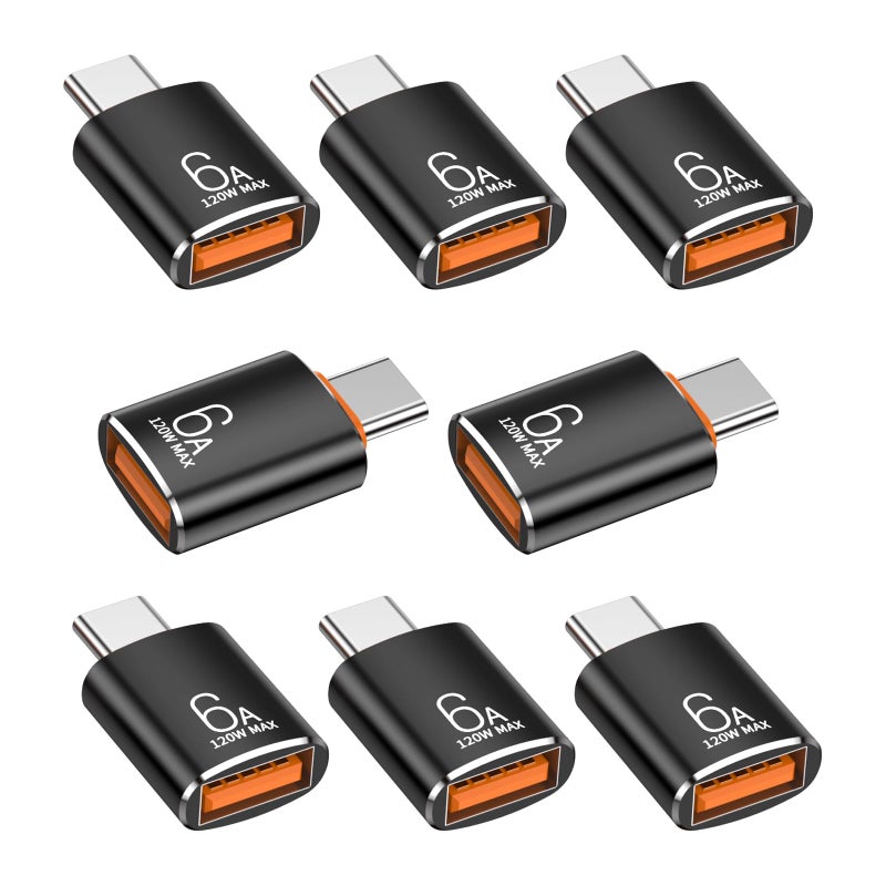 Pastall 8 Pack 10Gbps/120W Type C Male to USB Female OTG Adapter, Black USB C to USB3.1 Adapter for Smartphone, PC, Laptop, Tablet, Keyboard etc. - Image 1