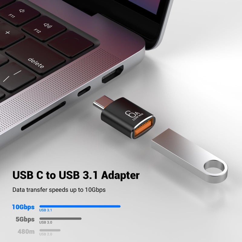 Pastall 8 Pack 10Gbps/120W Type C Male to USB Female OTG Adapter, Black USB C to USB3.1 Adapter for Smartphone, PC, Laptop, Tablet, Keyboard etc. - Image 2