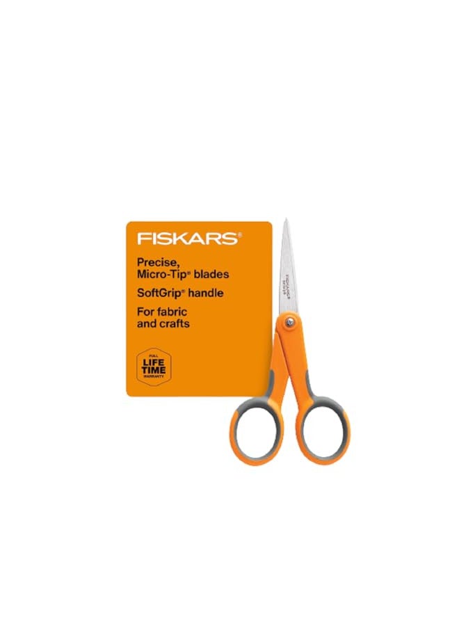 Fiskars SoftGrip Micro-Tip Scissors - Fabric Scissors for Sewing, Arts, and Crafts - 5" Stainless Steel