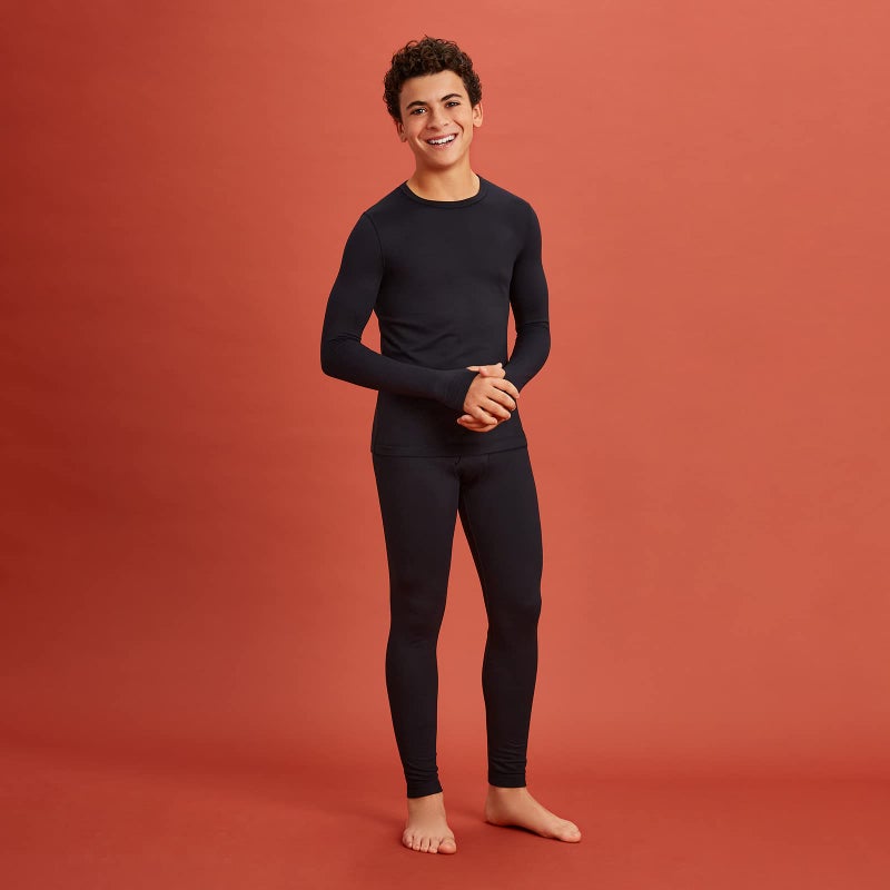 Cuddl Duds Boys Heavyweight Fleece Lined 2 Piece Thermal Underwear Set â€“ Long Sleeve Shirt & Leggings Base Layer for Cold Weather â€“ Winter Clothing Long Johns Lounge Sets for Kids, Black Camo, L - Image 3