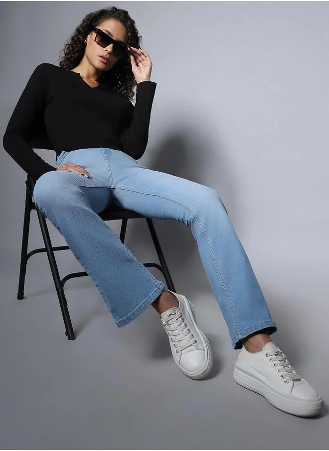 HIGH STAR High Rise Light Wash Bootcut Jeans by Styli