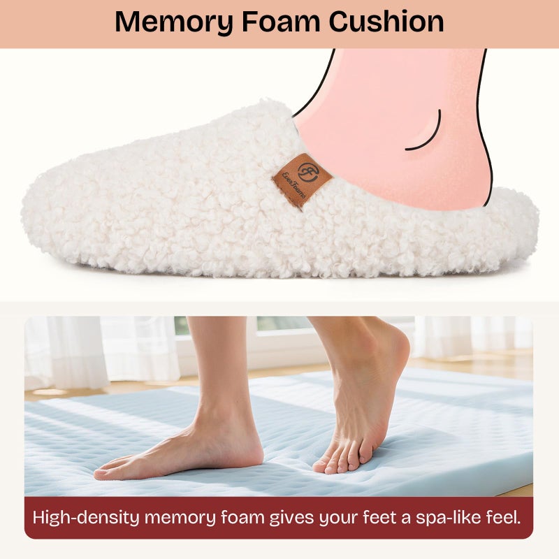 EverFoams Women's Fuzzy Slip-on Slippers Soft Comfy Memory Foam Indoor House Shoes Beige,7-8 US - Image 4