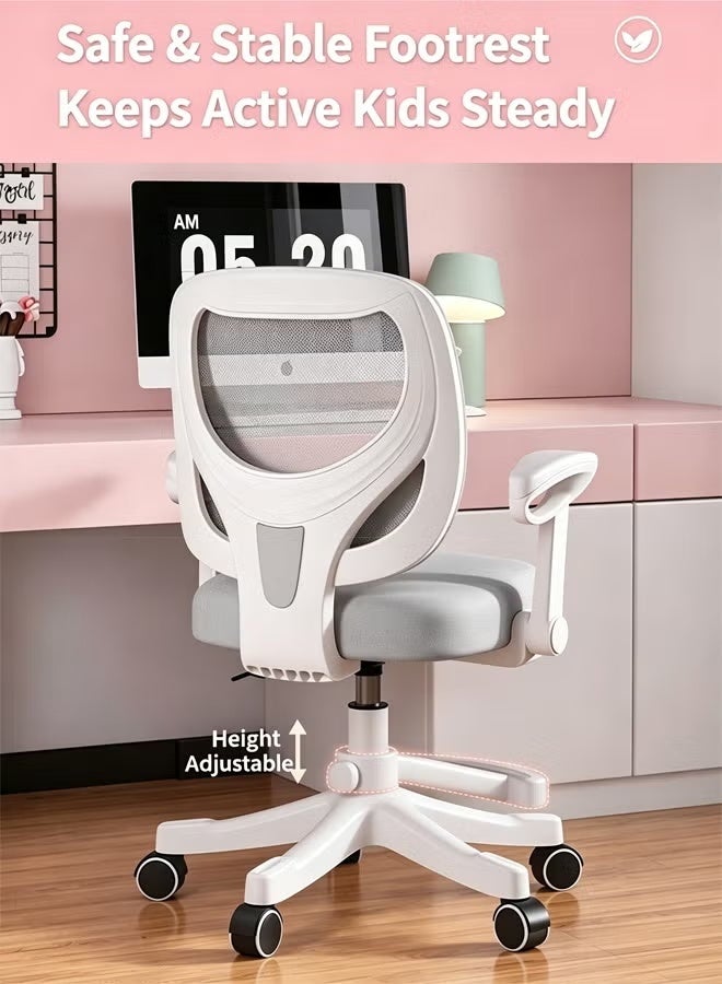Optico Study Chair, Office Chair ,Adjust Height Children Study Computer Chair,Mesh Gaming Chair  with Footrest & Flip-up Armrest & 360° Wheels for 4-16 Stundents - Image 4