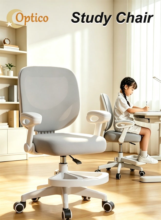 Optico Study Chair, Office Chair ,Adjust Height Children Study Computer Chair,Mesh Gaming Chair  with Footrest & Flip-up Armrest & 360° Wheels for 4-16 Stundents - Image 1