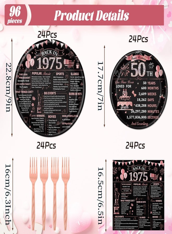 refavor 50th Birthday Decorations for Women, 96PCS Birthday Party Plates Napkins and Forks Tableware, Rose Gold Disposable Cheers to 50 Years Dinnerware Supplies 24 Guests - Image 2