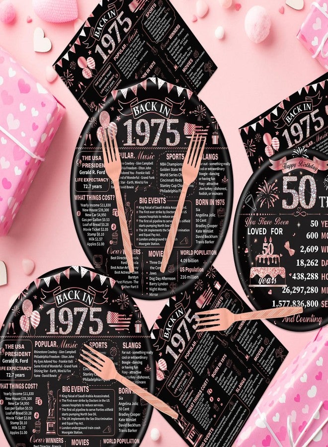 refavor 50th Birthday Decorations for Women, 96PCS Birthday Party Plates Napkins and Forks Tableware, Rose Gold Disposable Cheers to 50 Years Dinnerware Supplies 24 Guests - Image 5