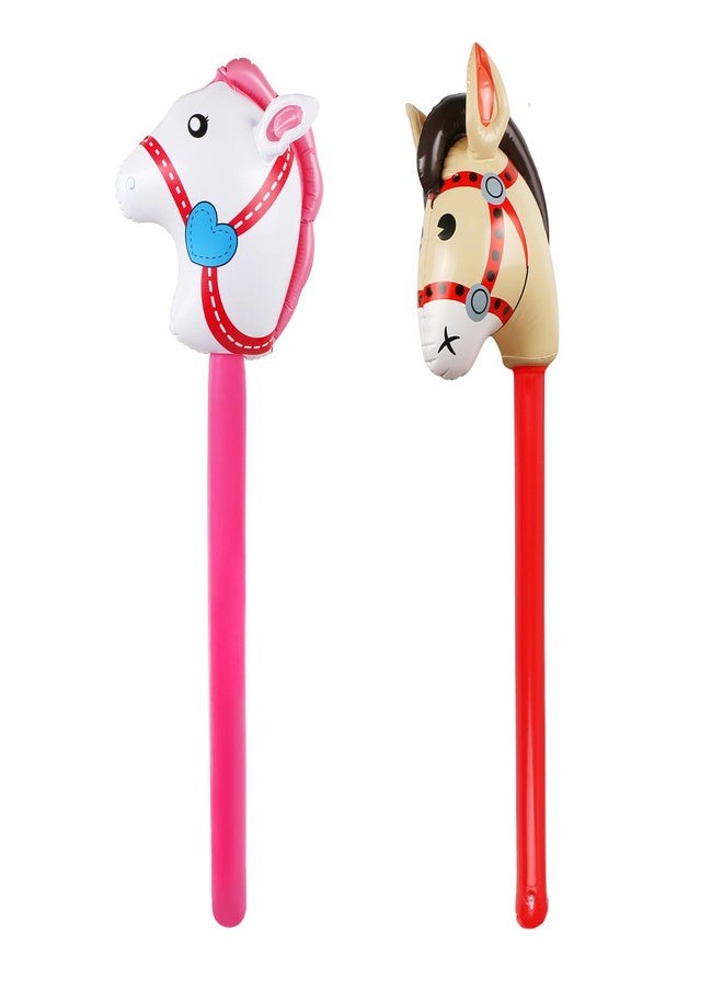 EVERMARKET 2PCS Inflatable Stick Horse,Inflatable Horse Head on Stick Costume Pony/Halloween/Western Cowboy/Baby Shower Birthday Party Decorations Supplies Favors Props,37 Inches (Red Pink) - Image 1